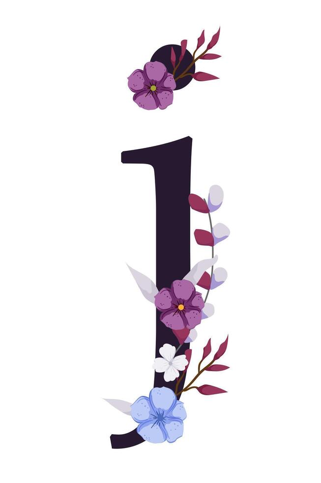 The letter i is made up of flowers and leaves vector