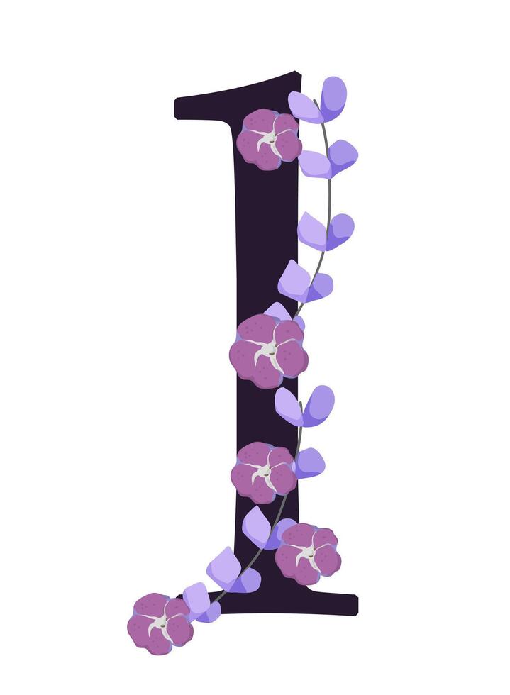The letter i is made up of purple flowers vector