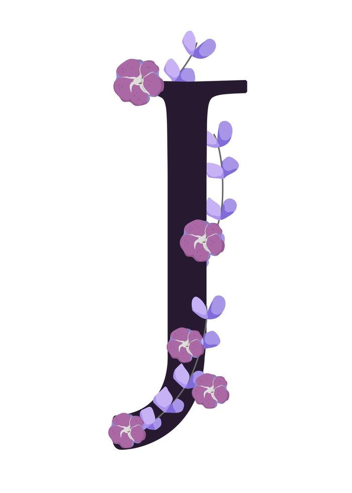 The letter j is made up of purple flowers vector