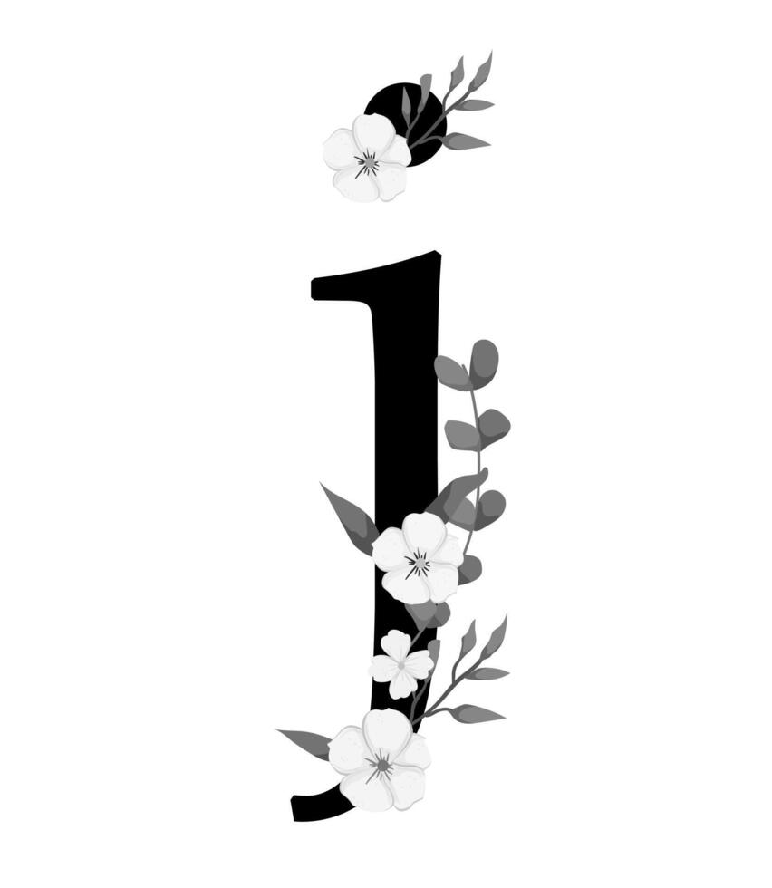 A black and white floral letter j with leaves vector