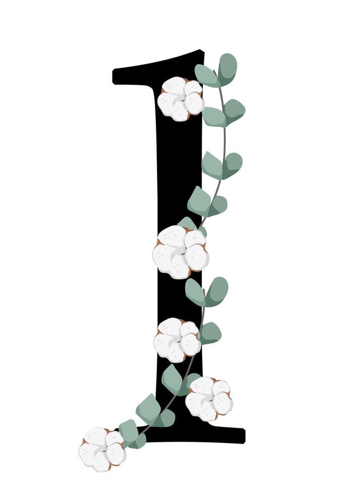 The letter i is made of cotton flowers and leaves vector