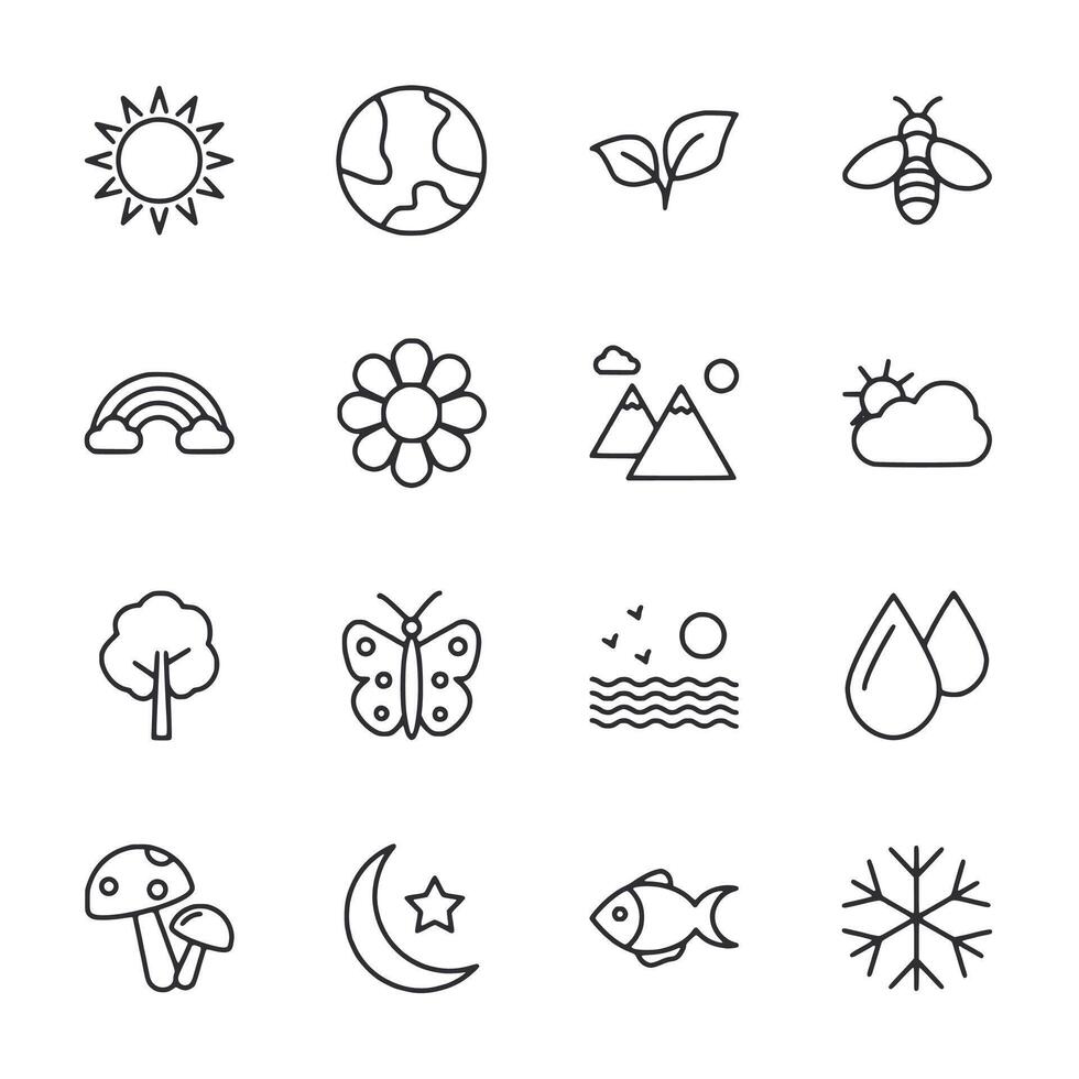 A set of icons for the seasons, including a butterfly, a fish, a flower vector