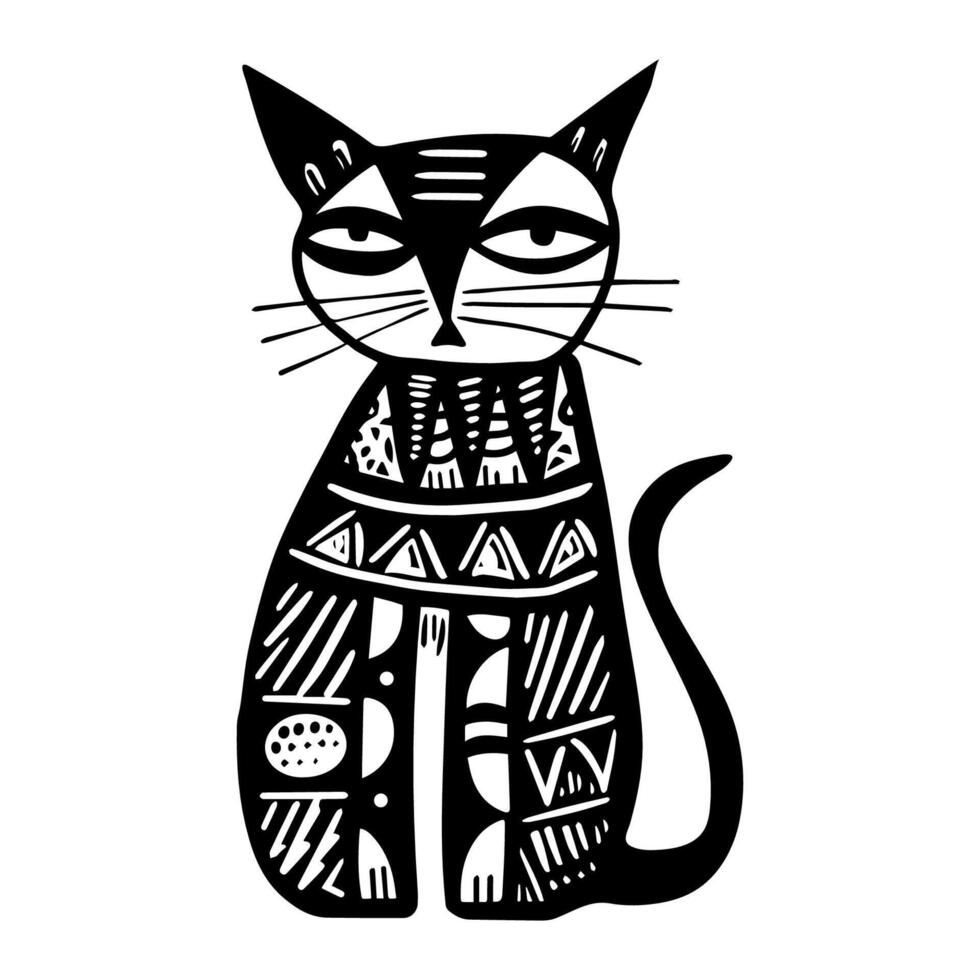 Unique artistic cat illustration showcasing intricate patterns and designs vector