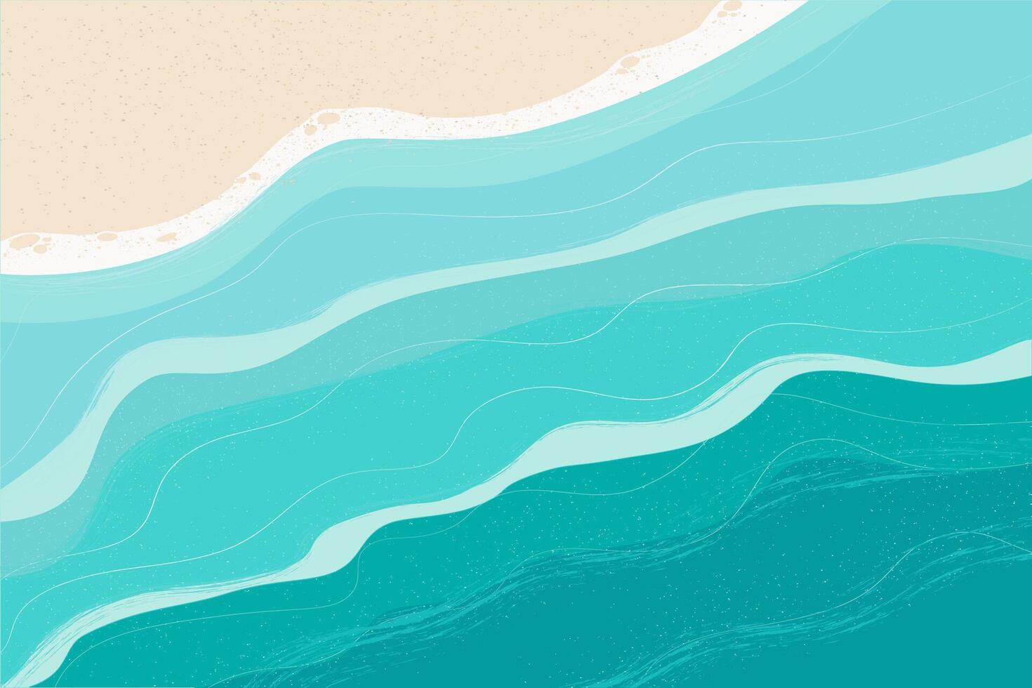 Beach, sand, seashore with blue waves. Top view of the sea coast. illustrations drawn by hand. The concept of travel vector