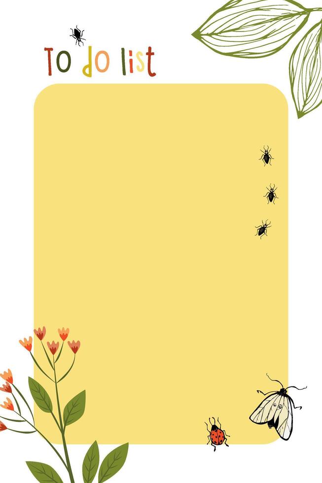 illustration of a schedule template with a multi-colored to-do list. Summer schedule with flowers, romantic bright gentle vector