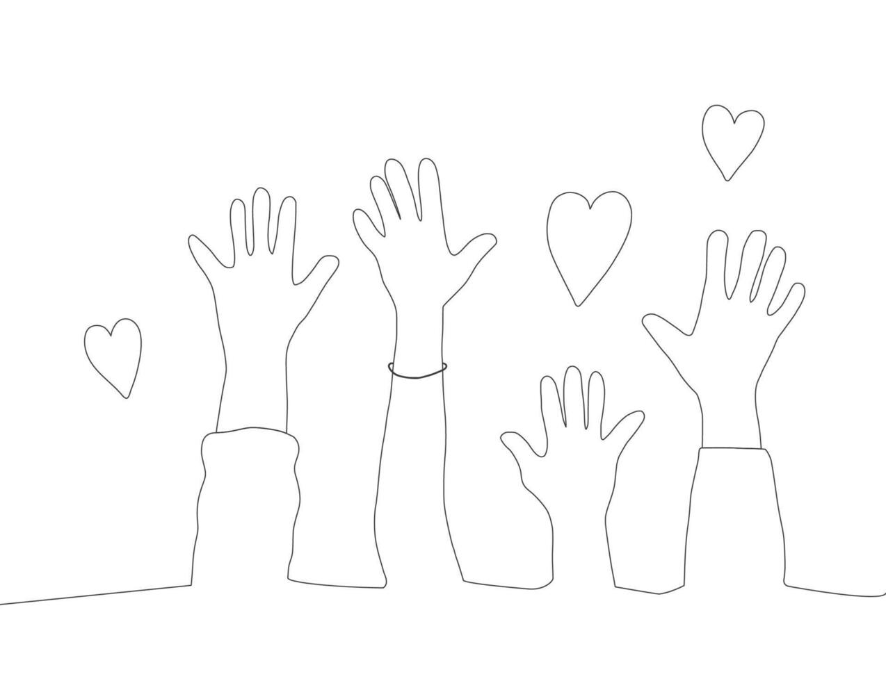 Volunteers hands up concept. design vector