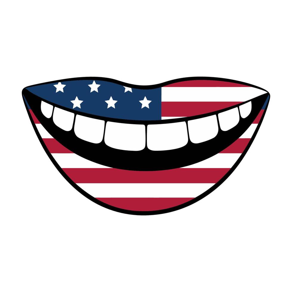 Smiling Mouth with American Flag Design vector