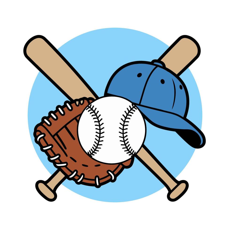Baseball Equipment Set with Bat, Ball, Glove, and Cap vector