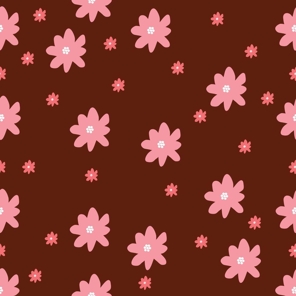 floral pattern with pink flowers on dark brown background vector