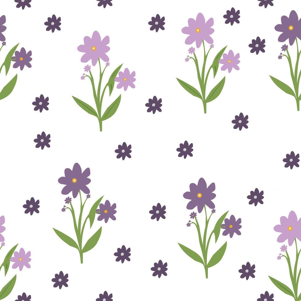 Seamless floral pattern with purple flowers on white background vector