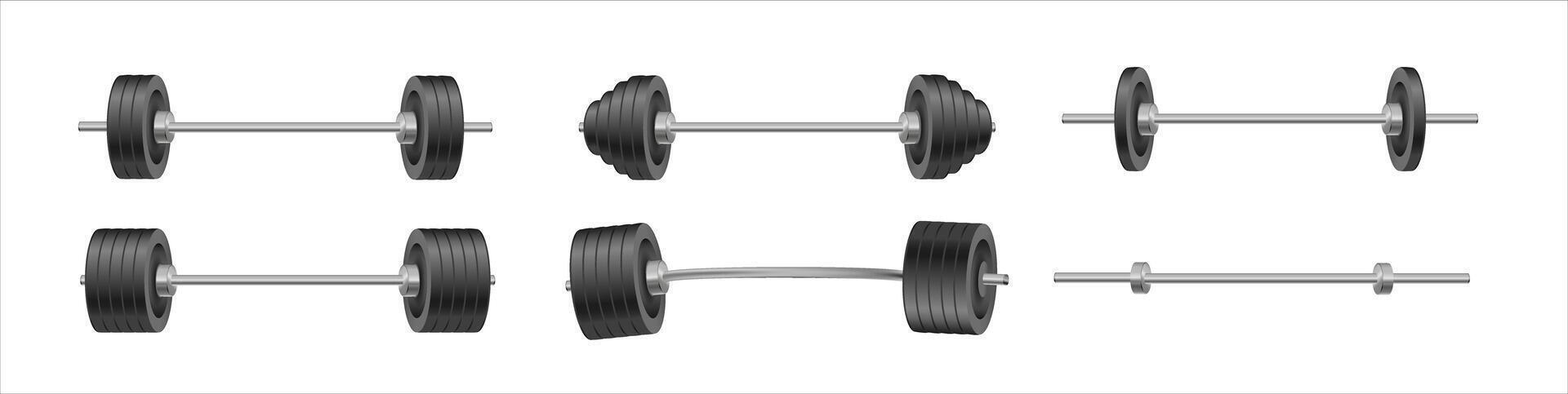 Barbells set of with different weights. Weightlifting equipment. illustration in flat. vector