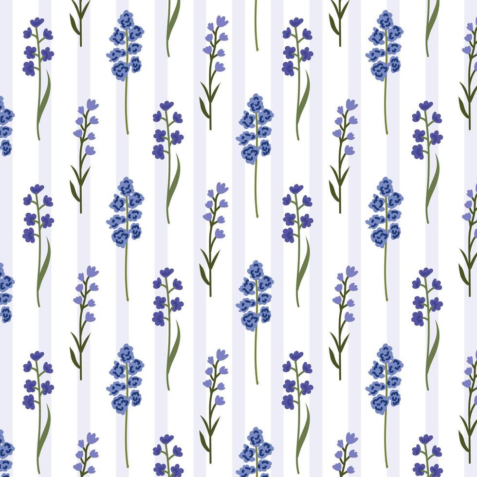 Seamless blue floral pattern with spring flowers on a lined background. A charming pattern featuring hand-drawn summer flowers. Perfect for fabric design, wallpapers, stationery, wrapping paper. vector