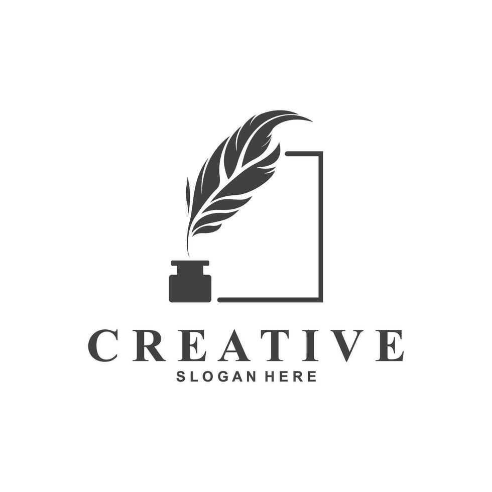 creative logo with a feather pen and a frame vector