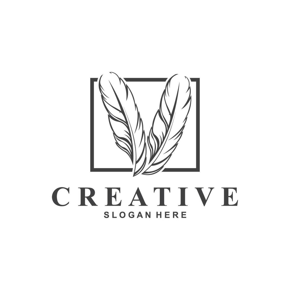 creative logo with two feathers vector