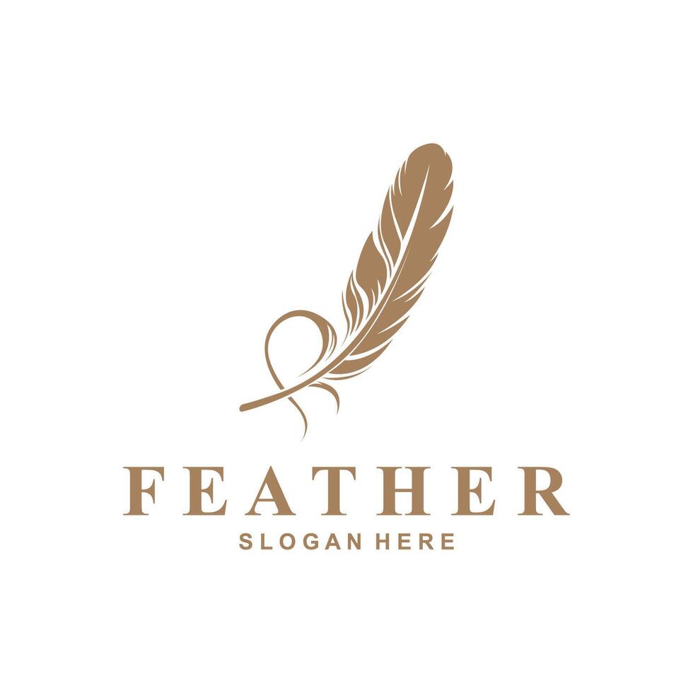 feather logo design template with brown color vector