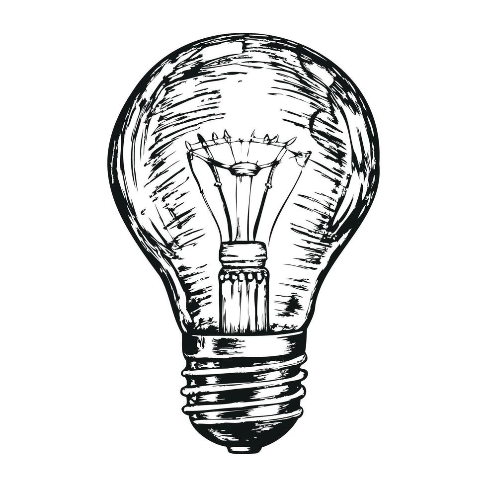 A black and white drawing of a light bulb vector
