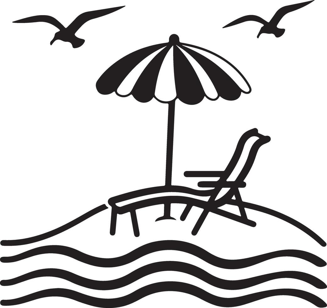 Effortless Coastal Charm, B and W Illustration of Beach Relaxation vector