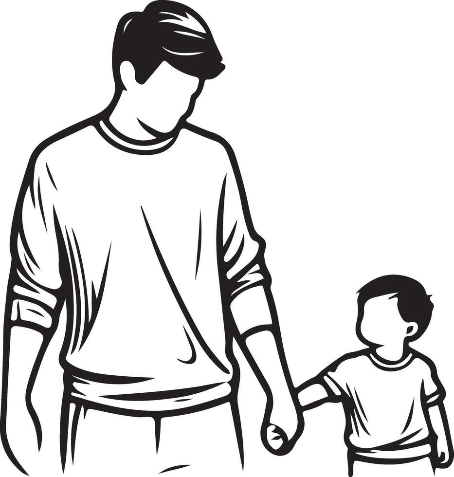 Father and Son Holding Hands - Simple Silhouette Illustration vector