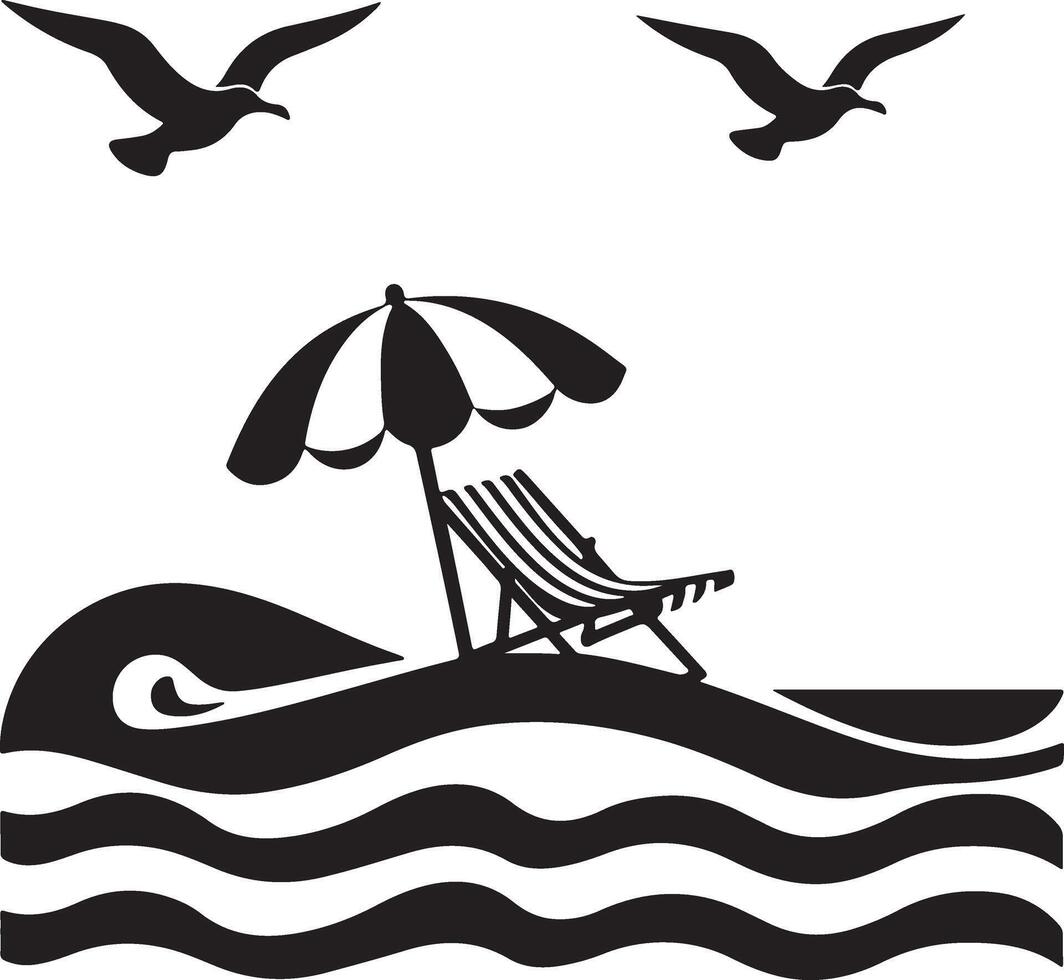 Classic Beach Vibes, Umbrella and Chair in Bold Monochrome vector