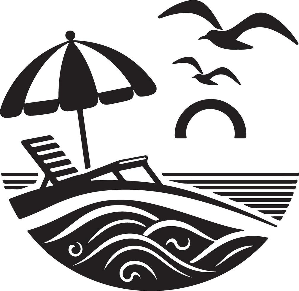 Tranquil Shoreline - Elegant B and W Sketch of Beach Leisure vector