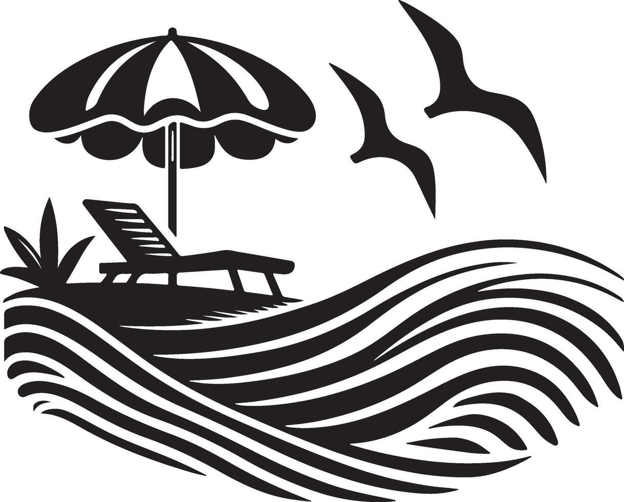 Beach Day Essentials Silhouette, Deck Chair, Umbrella , deckchair on a white background vector
