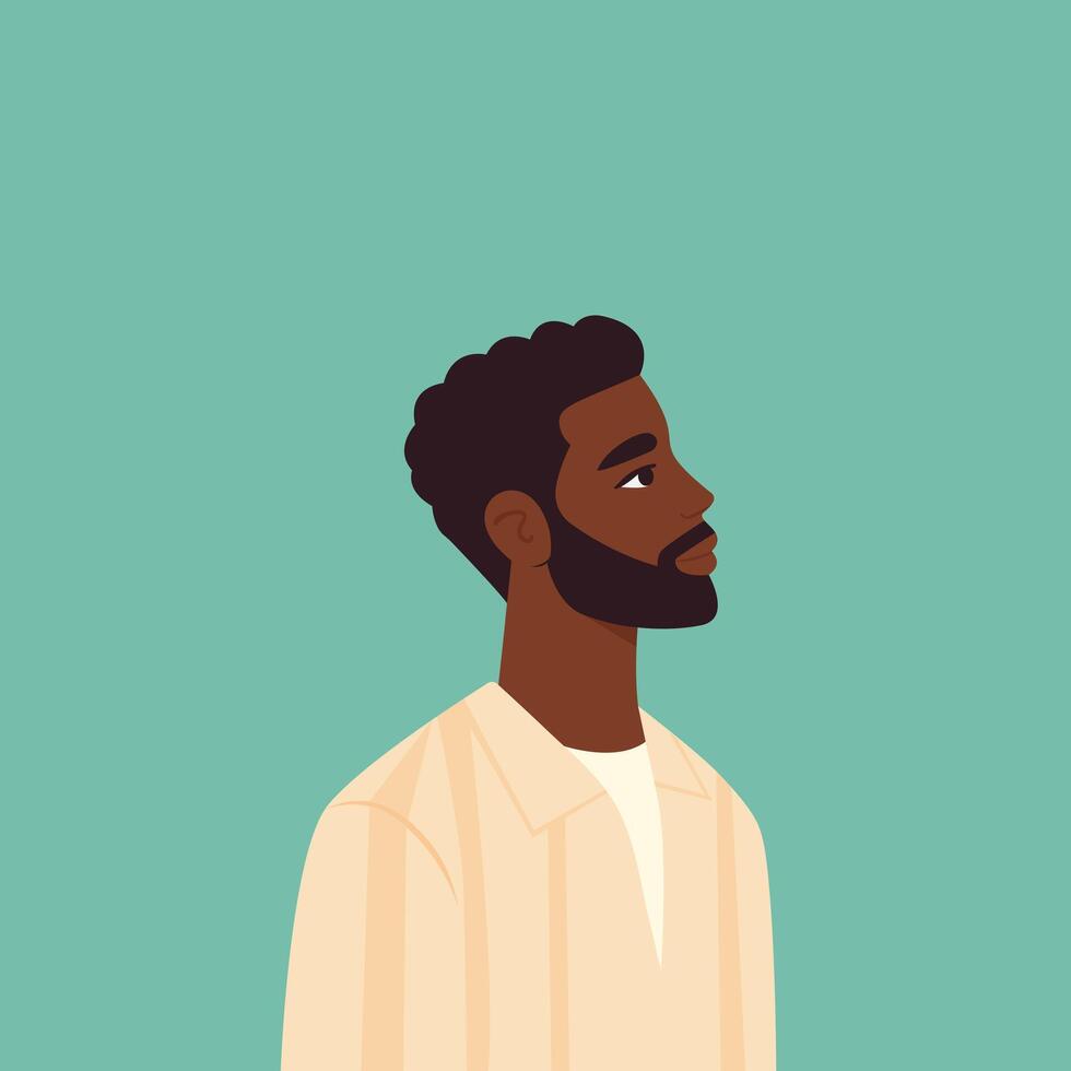 Afro American Guy with Beard Flat Illustration. vector