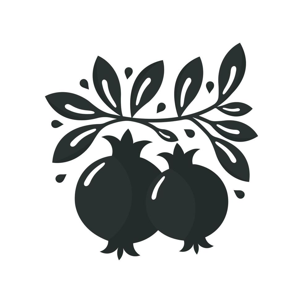 Black and White Pomegranate Flat Illustration Isolated on White Background. vector