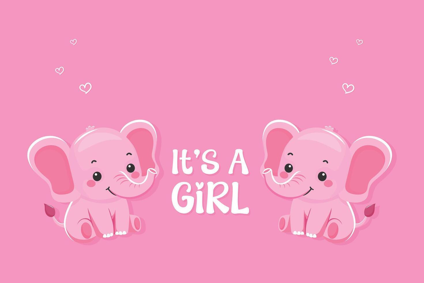 Its a Girl Flat Illustration with Cute Elephant. vector