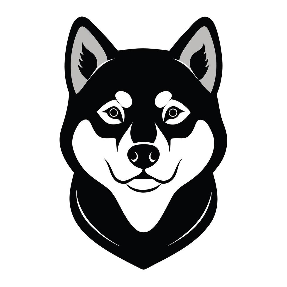 Shiba Inu dog Front view of head silhouette illustration White Background vector