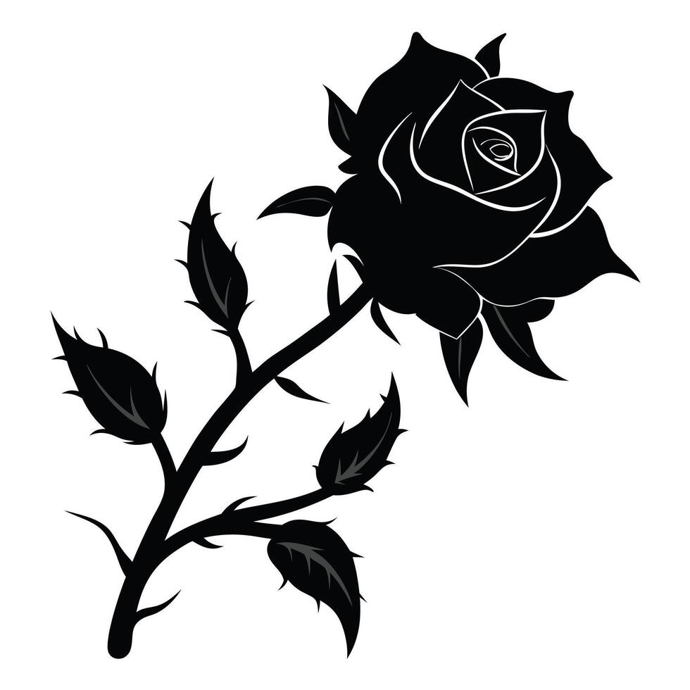 black rose silhouette on white background vector
