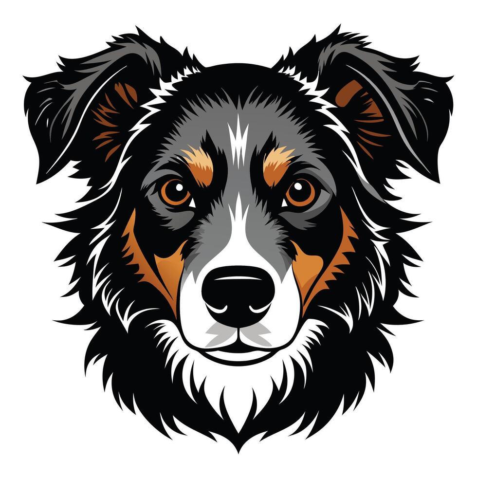 Australian Shepherd dog Front view of head silhouette illustration White Background vector