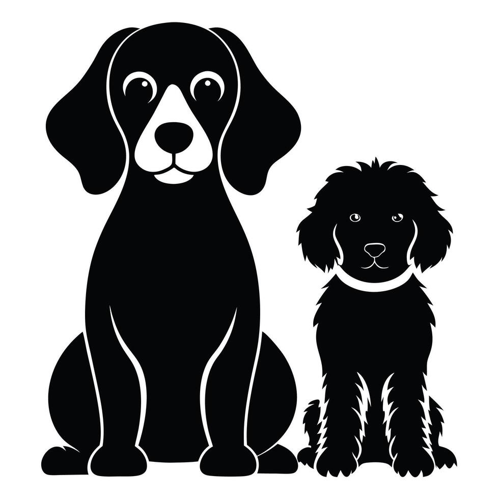 Beagle, Poodle dog Front view of head silhouette illustration White Background vector
