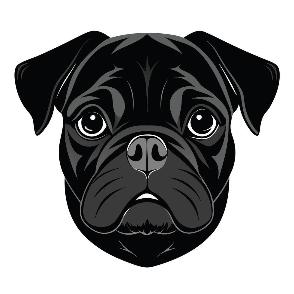 Pug dog Front view of head silhouette illustration White Background vector