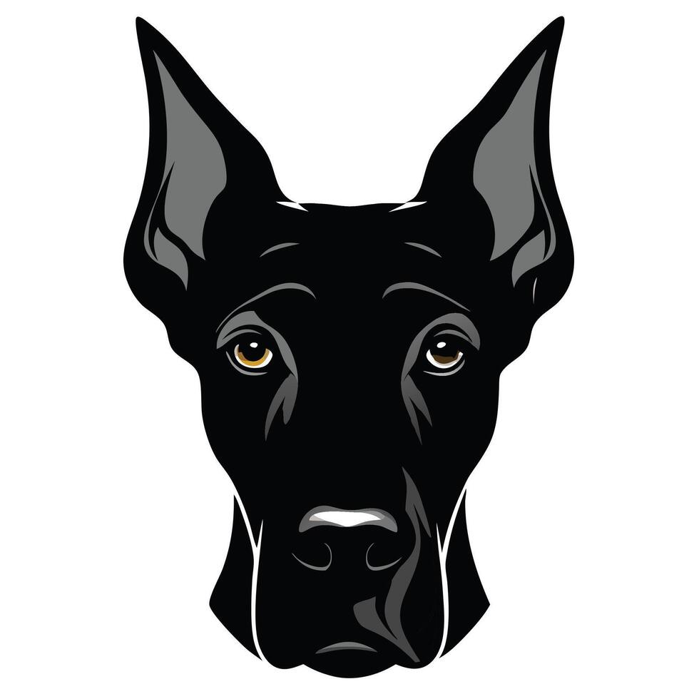 Great Dane Dog Front view of head silhouette illustration White Background vector