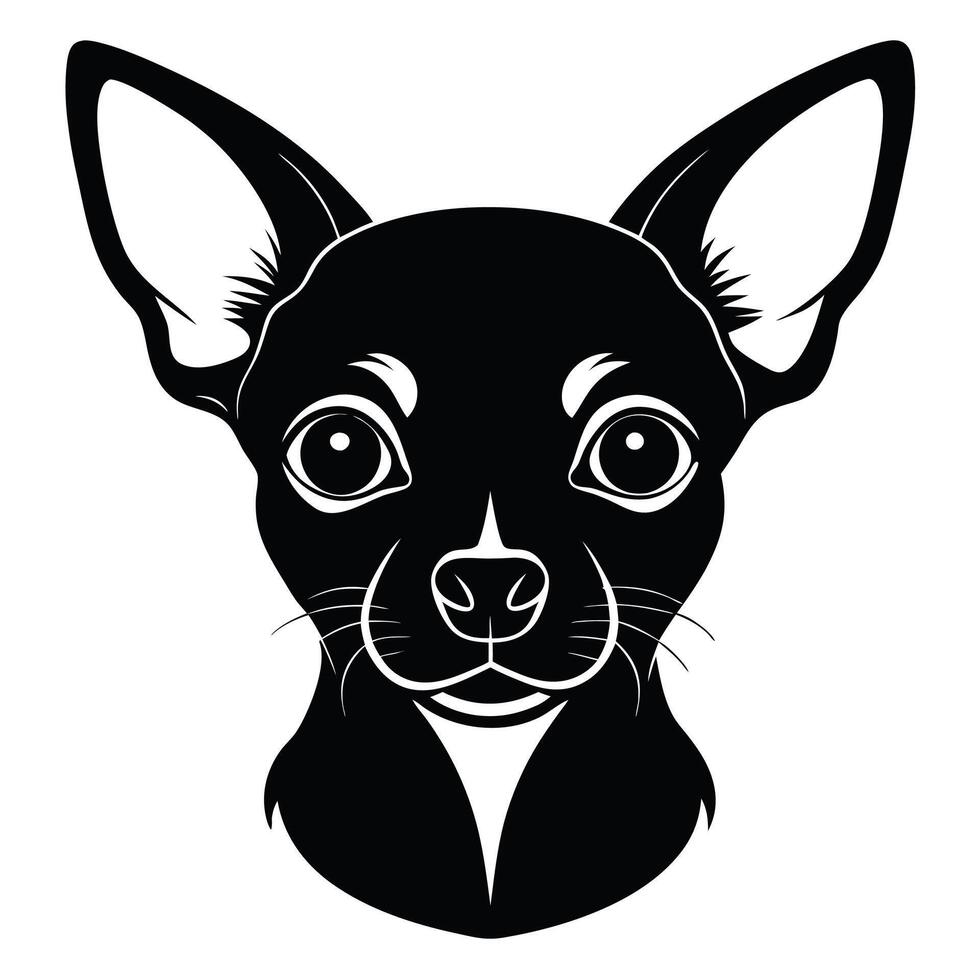 Chihuahua dog Front view of head silhouette illustration White Background vector