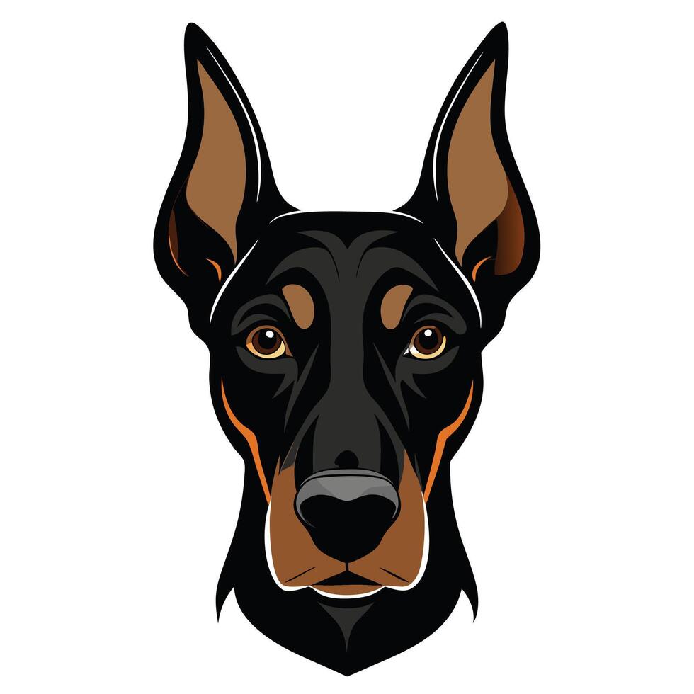 Doberman Pinscher dog Front view of head silhouette illustration White Background vector