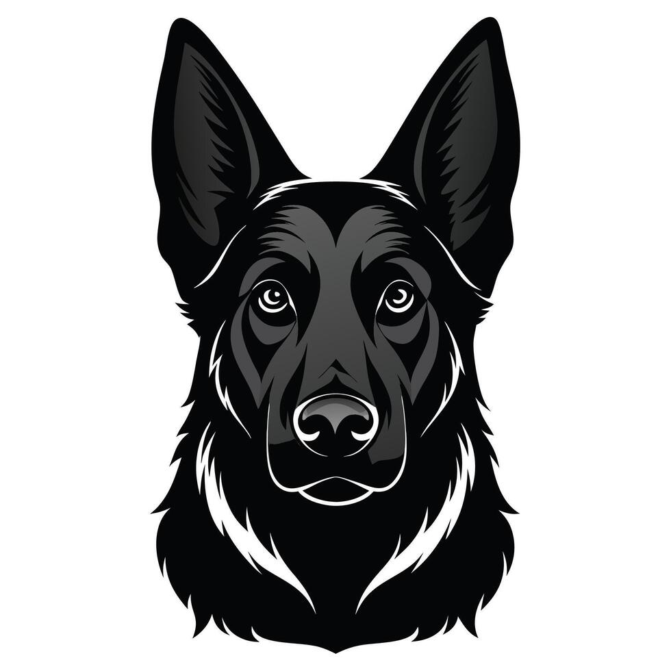 German Shepherd dog Front view of head silhouette illustration White Background vector