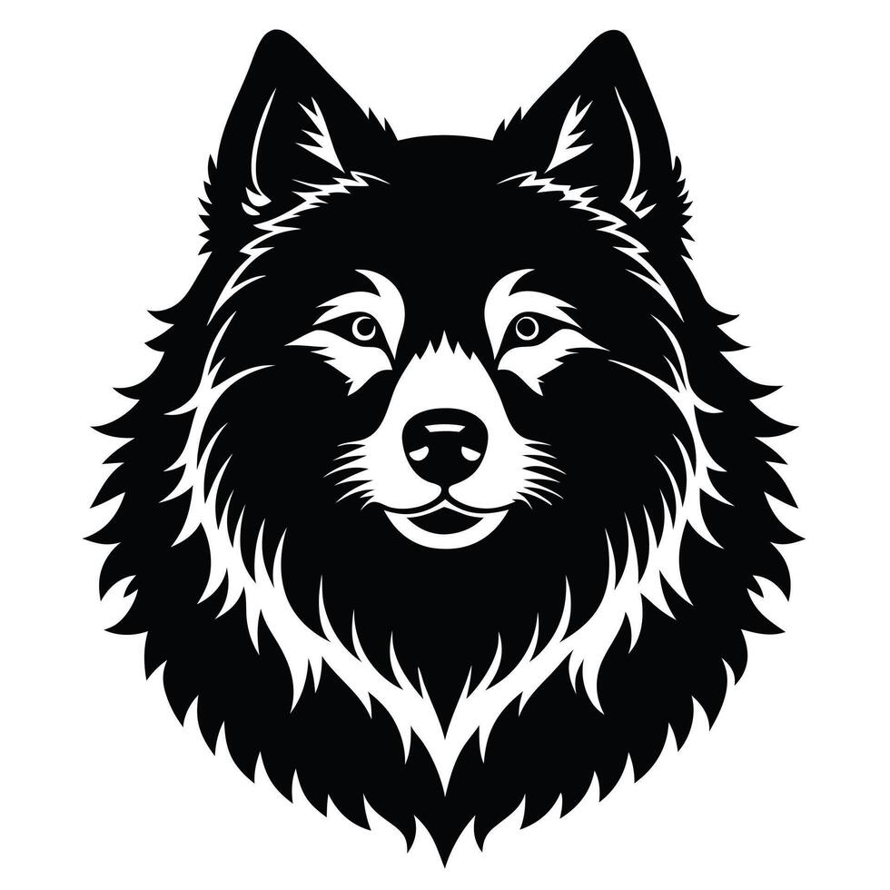 Samoyed dog Front view of head silhouette illustration White Background vector