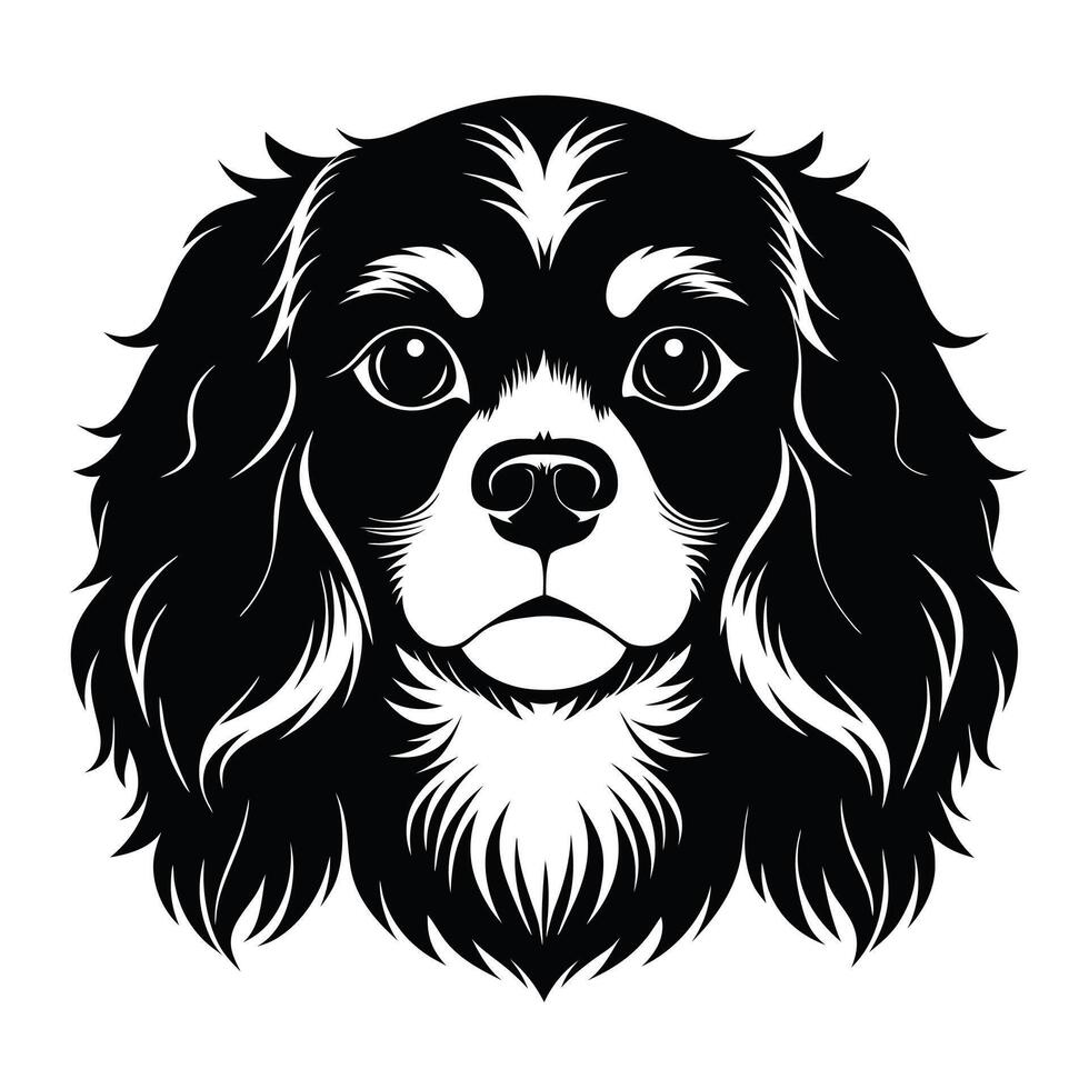 Cavalier King Charles Spaniel dog Front view of head silhouette illustration White Background vector
