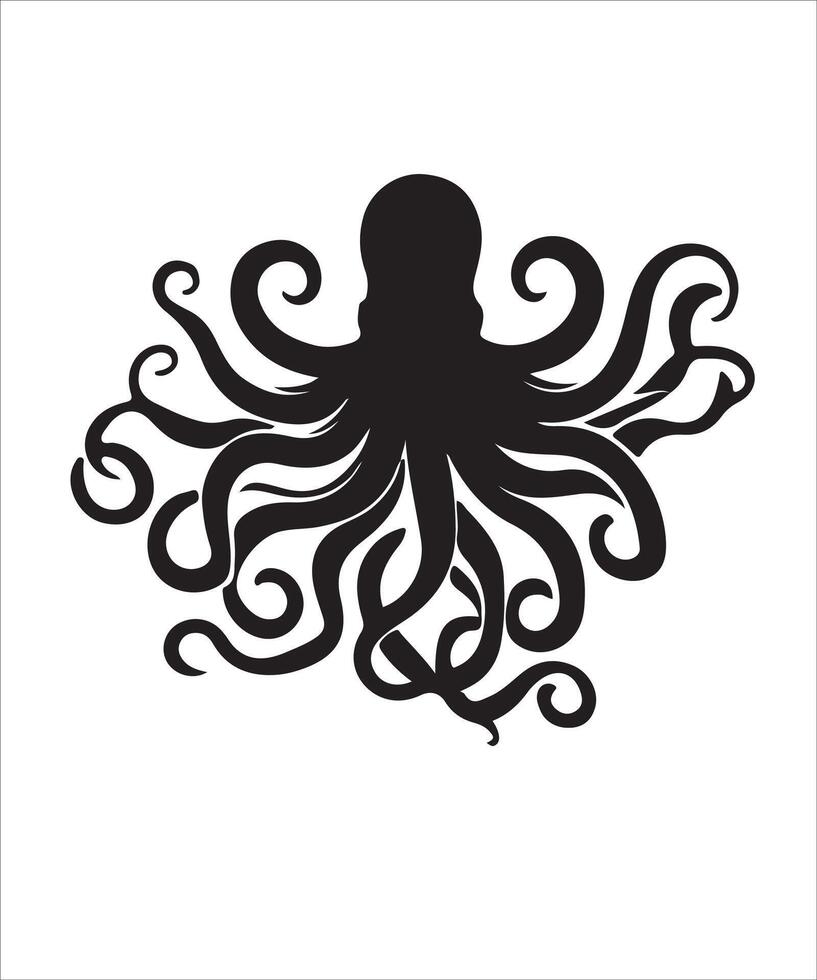 Octopus Silhouette with Artistic Curled Tentacles vector
