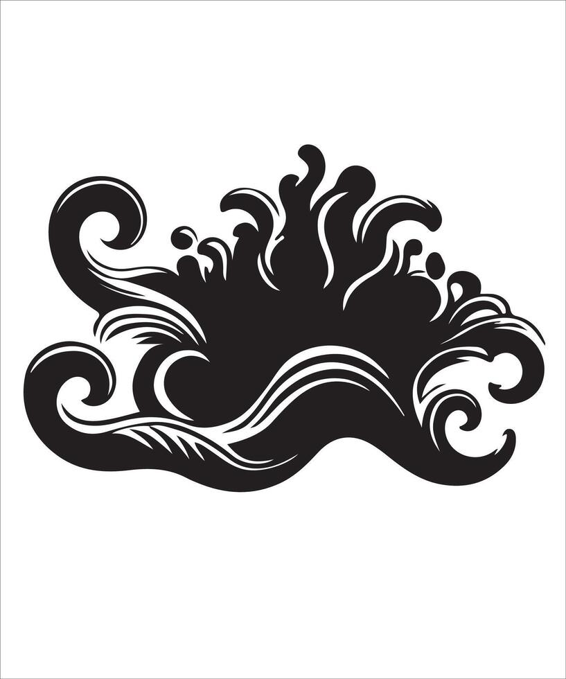 Minimalist Sea Water Wave Icon - Black and White vector