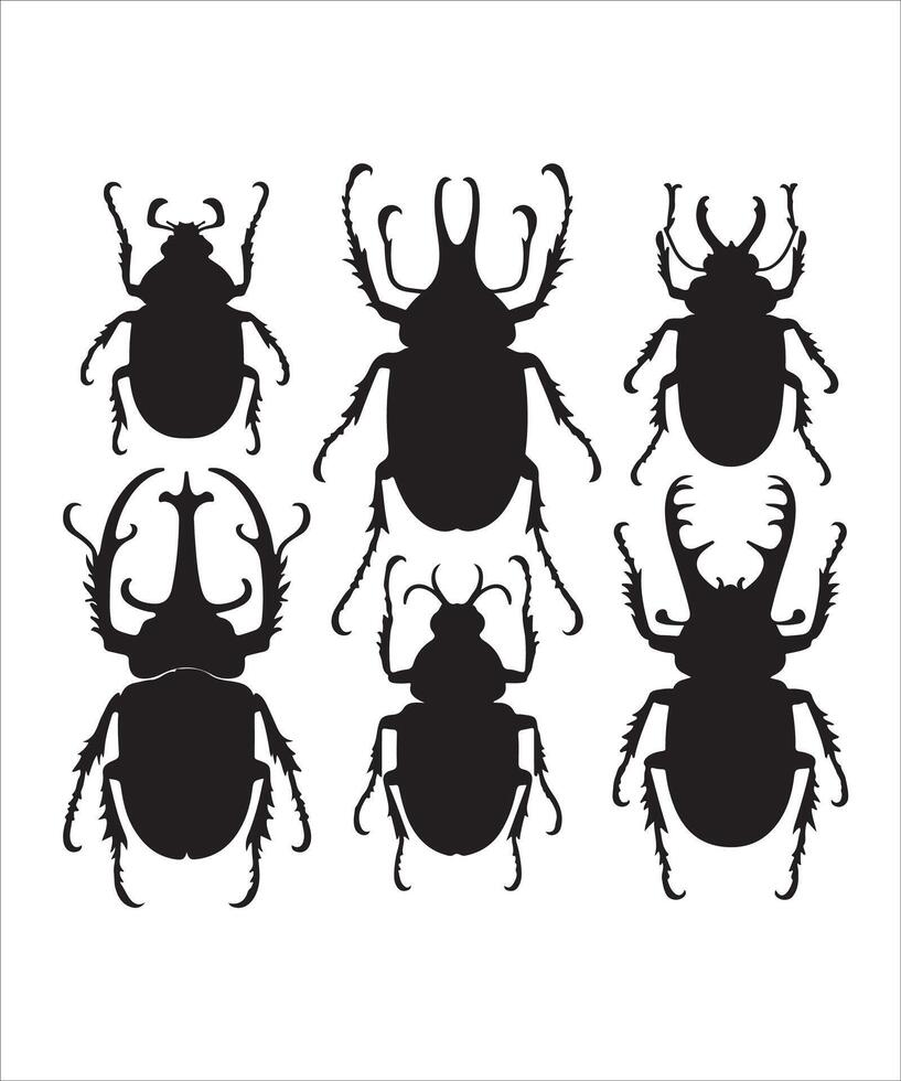 Silhouette Collection of Various Beetles vector