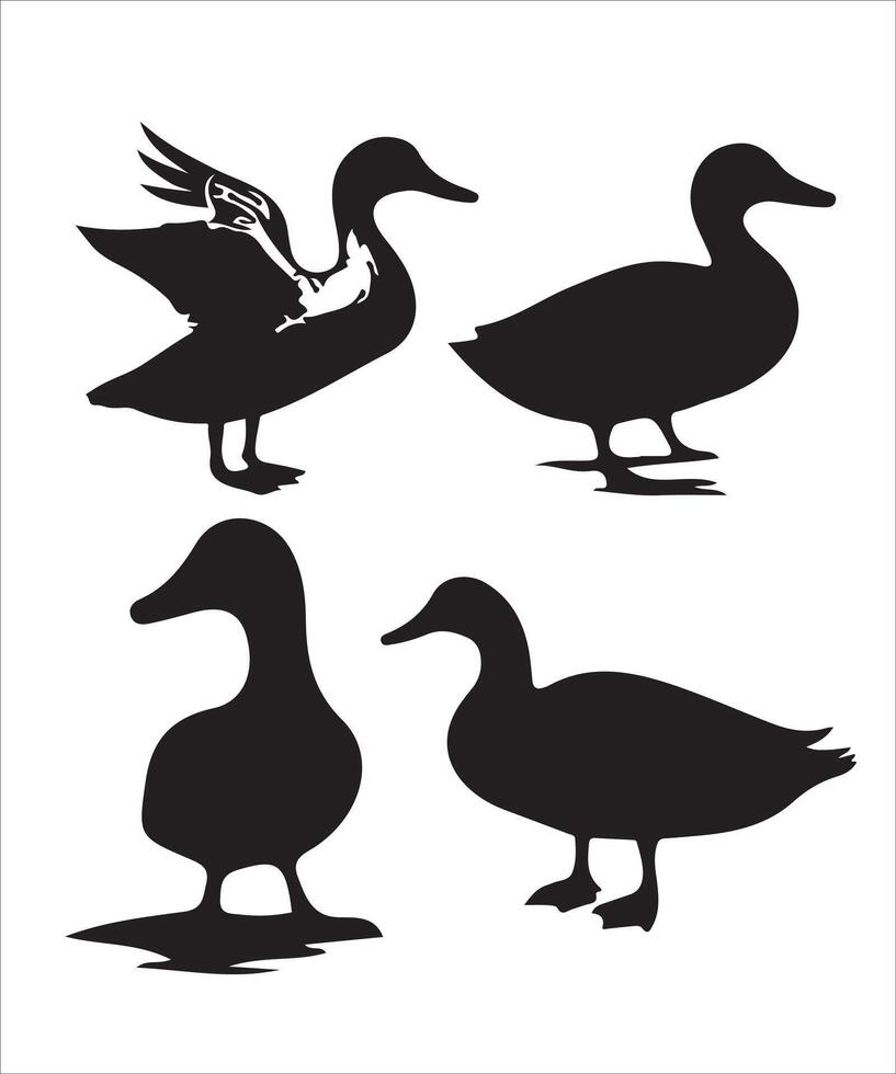 Elegant Collection of Duck Silhouettes in Various Poses vector
