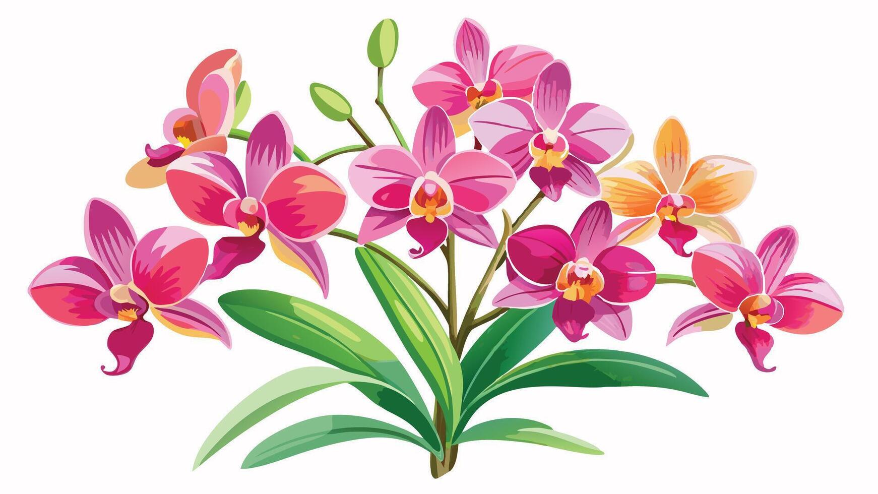 Orchid flower, pink, yellow and purple, white background illustration of orchid flowers on white background vector
