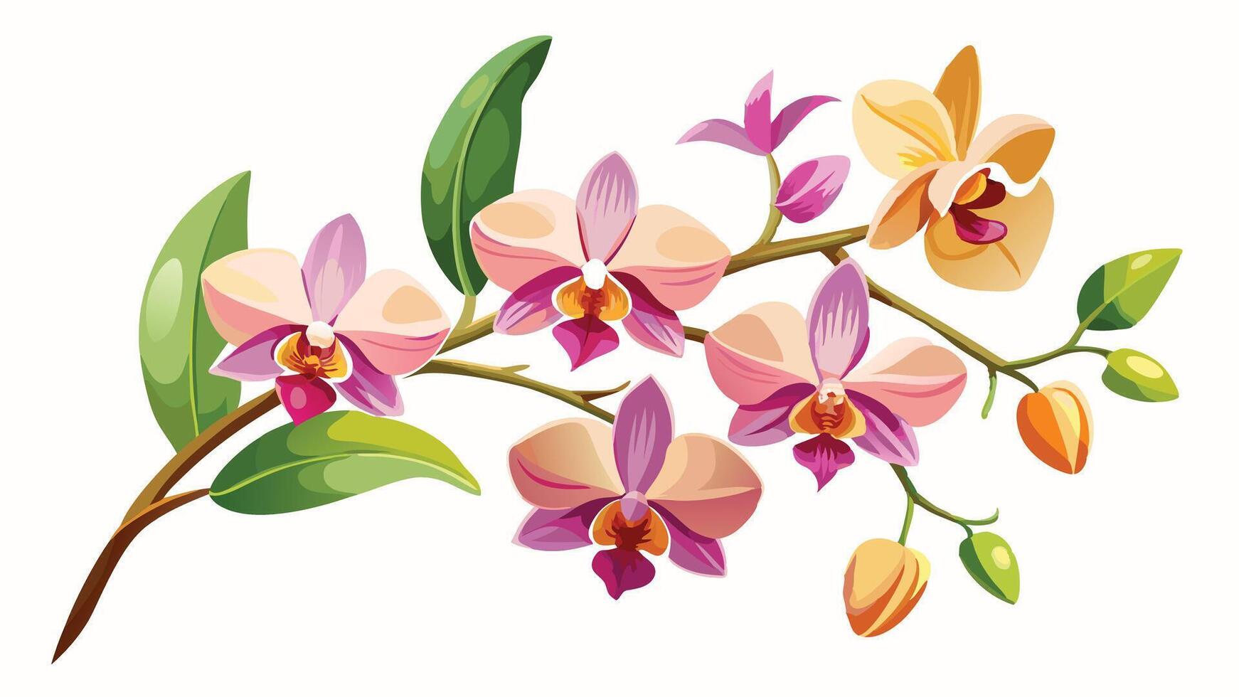 Orchid flower, pink, yellow and purple, white background illustration of orchid flowers on a white background vector