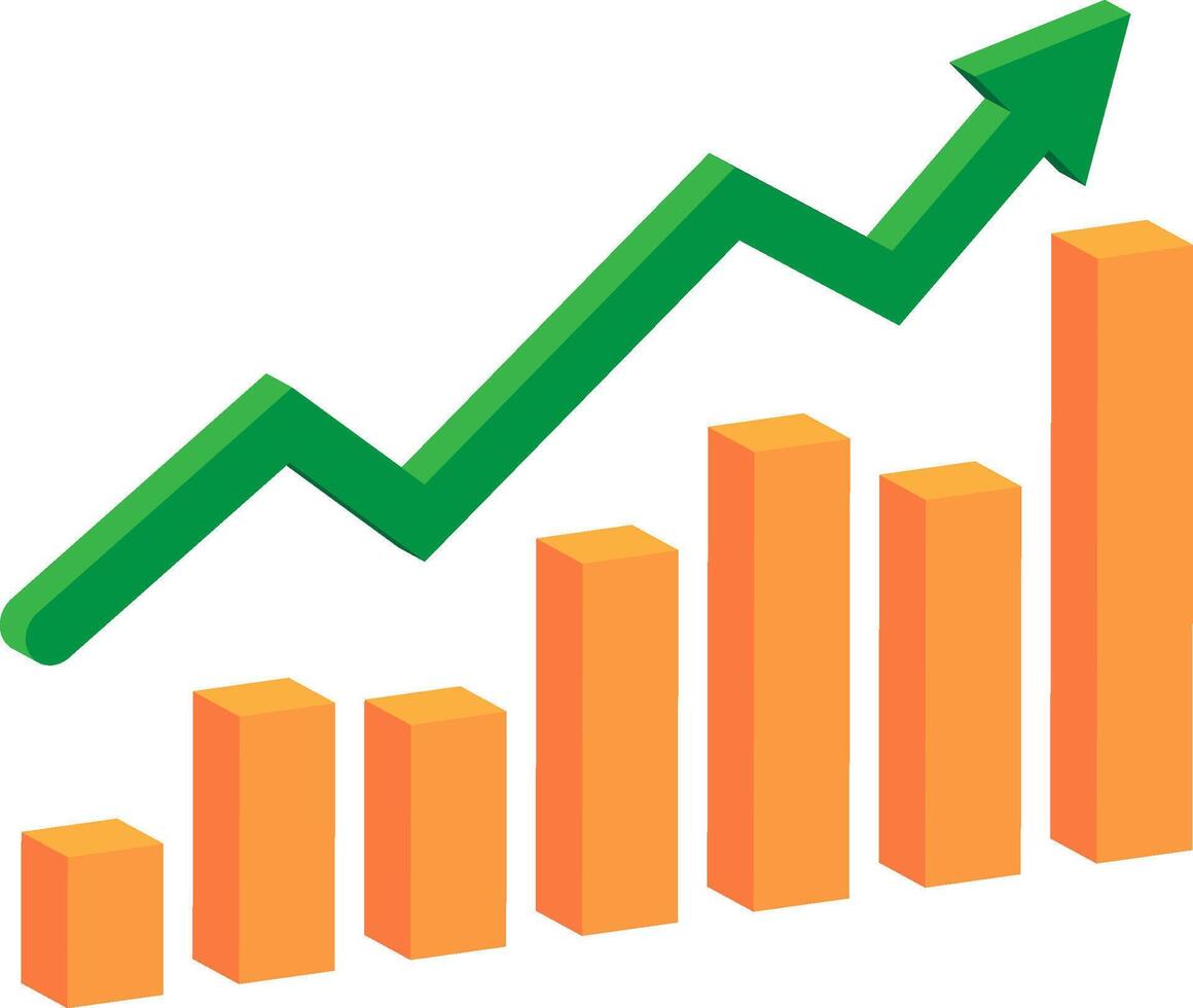 3D cube chart up rising or saving, money, profit chart line with upward green arrow template vector