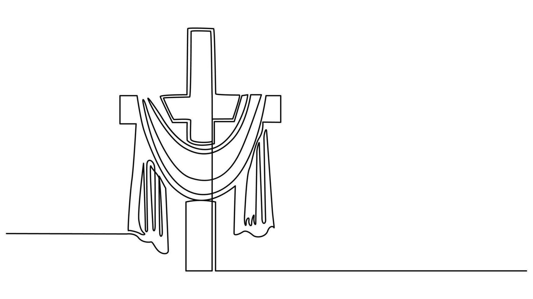 Upload FileContinuous One Line Drawing Depicts A Christian Cross With A Draped Cloth Or Fabric. vector