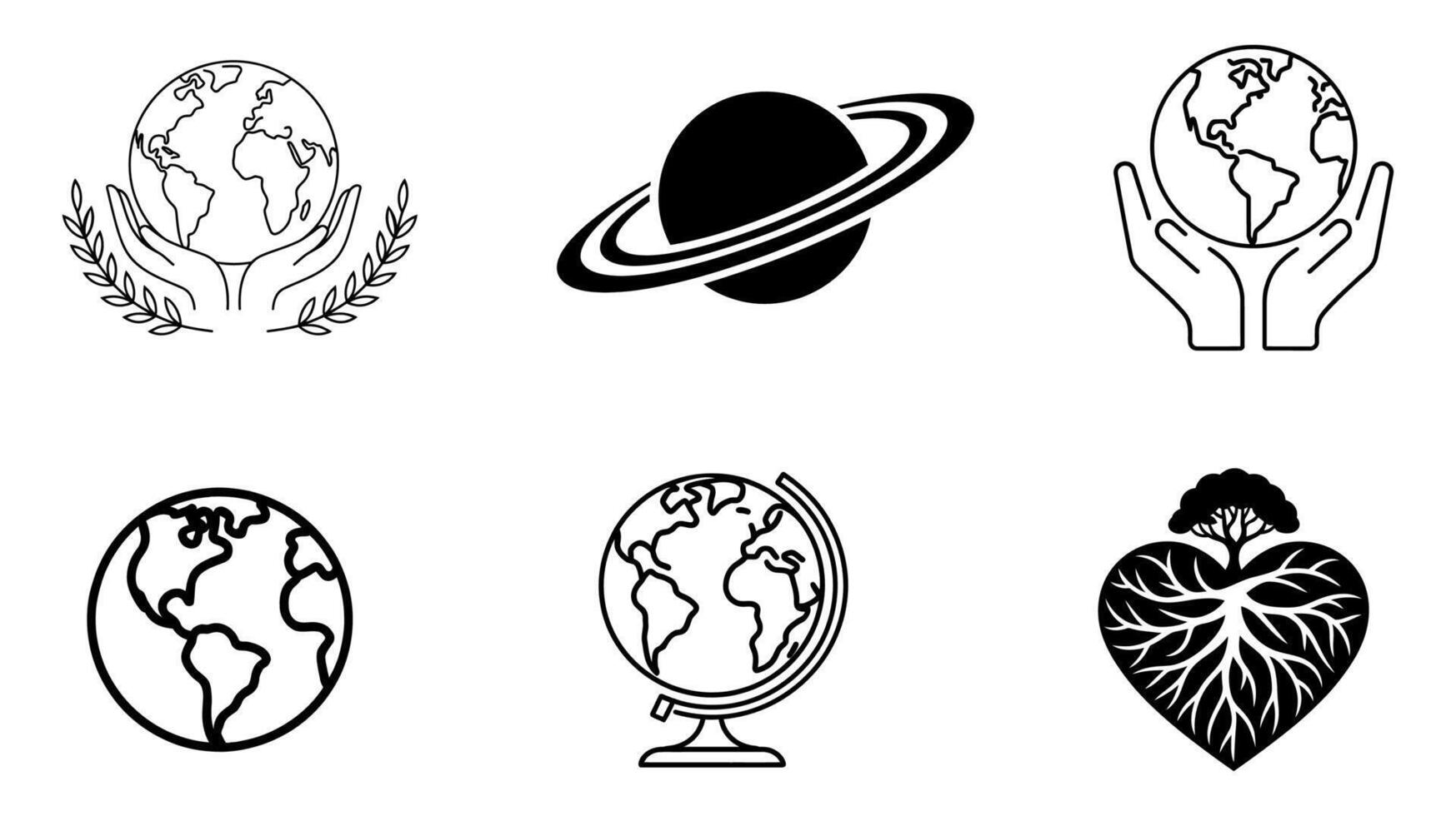 A collection of minimalist Earth and nature icons for environmental themes vector
