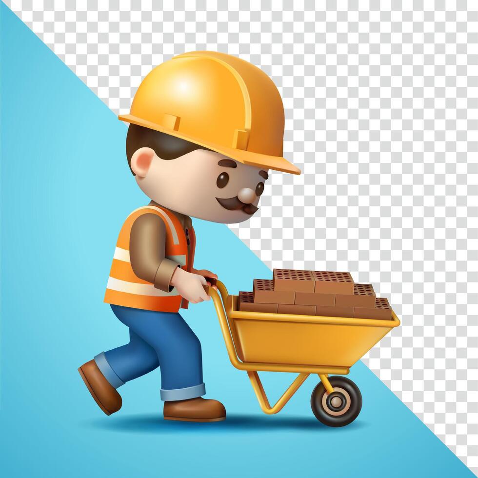Construction workers carry a cart full of bricks, 3D. Suitable for business, construction and element design vector