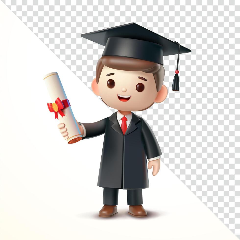 Graduation man holding certificate scroll, 3d. Suitable for events and education vector